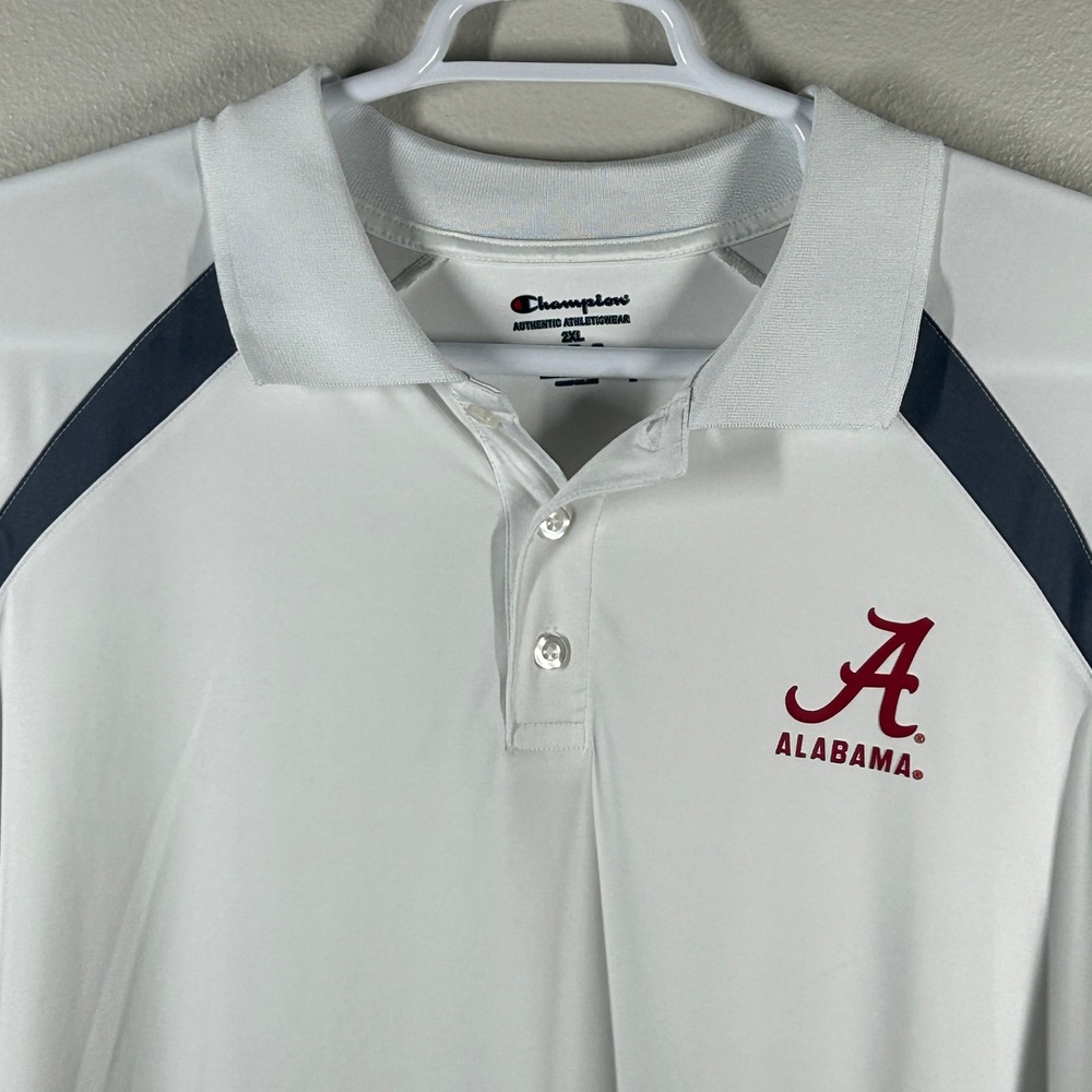 Champion Alabama Crimson Tide Polo Shirt Mens 2XL White Navy Performance Bama